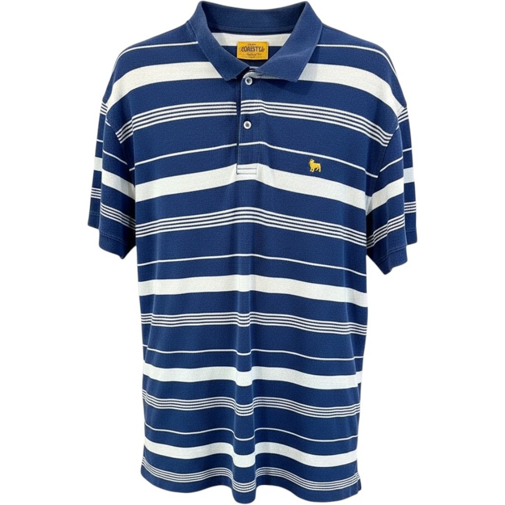 Aeropostale Mens Blue White Striped Cotton Polo Shirt Classic Fit Large Bulldog